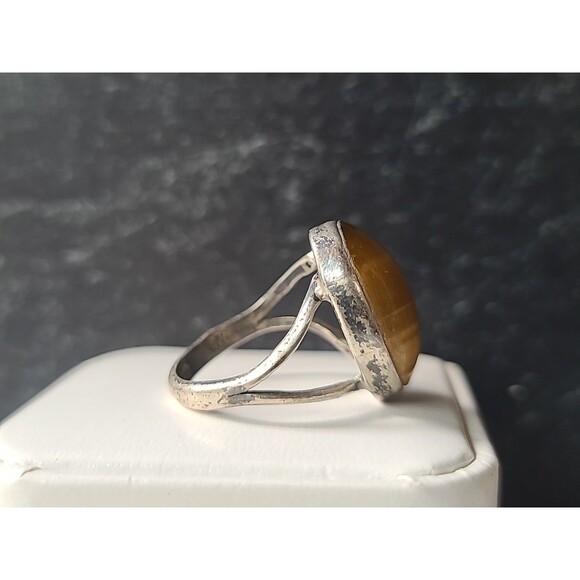 925 Sterling Silver Tiger's Eye Oval Ring Vintage, SIZE US 7.5, READ Description - Picture 6 of 10